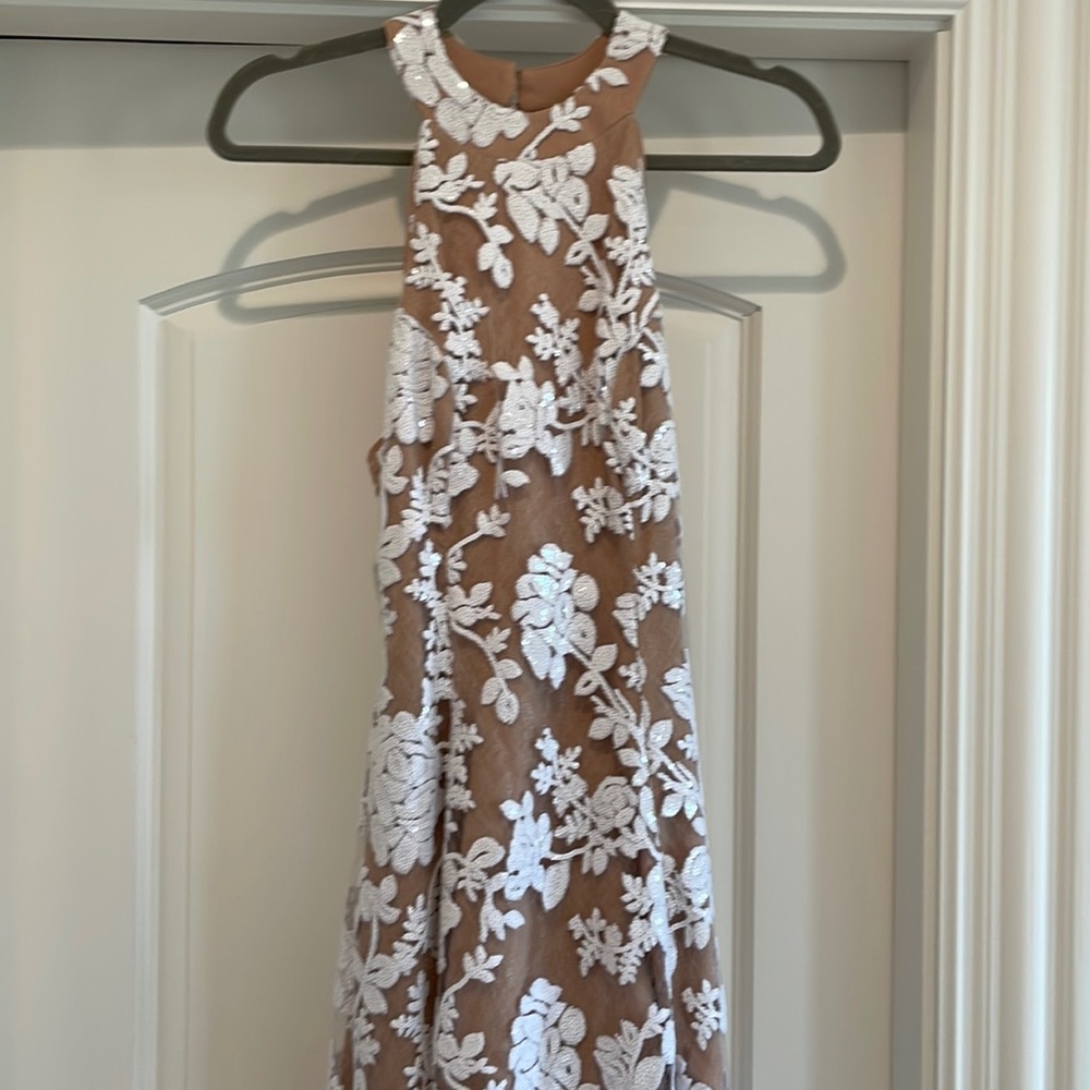 Dress the Population Abbie Lace & Sequin Embroidered Halter Mini Dress Sz S